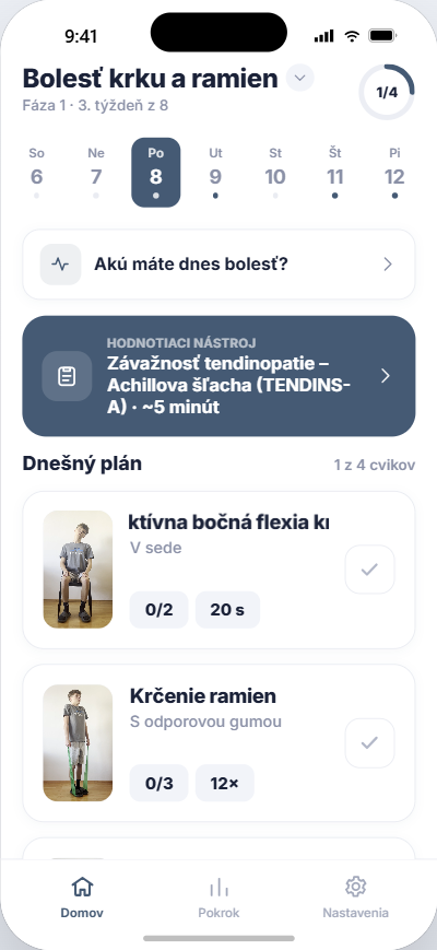 Náhľad pacientskej aplikácie — domovská obrazovka
